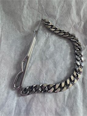 Silver Cuban Link Tie Clip Chain for Men